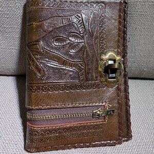 Brown Embossed Leather Wallet with Gold Clasp Mexico